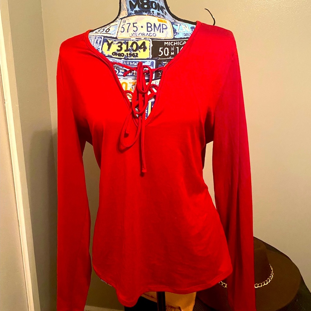 Long sleeve tie front top
